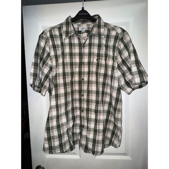 Men's Short Sleeve Green Tan Plaid Carhartt Button Down Shirt Relaxed Fit XL - Picture 1 of 4